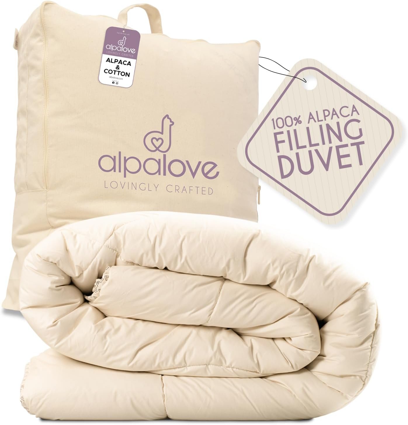 King Extra Warm 100% Fine Alpaca Duvet – Premium Cotton Cover, 6,66 lb Filling, Ideal for Winter, Breathable & Temperature-Regulating, 107 x 94 inches