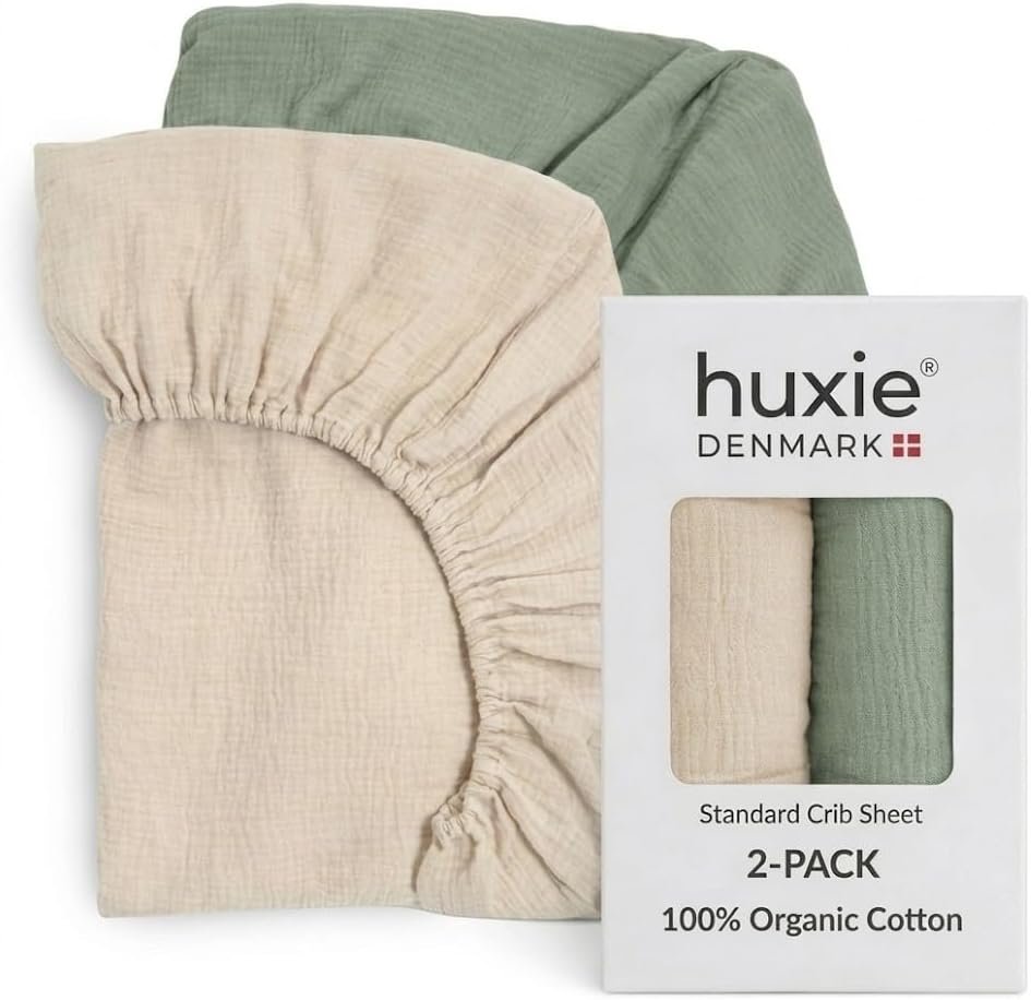 Crib Sheets, 100% Organic Cotton Muslin, 28″x52″ Standard 2-Pack