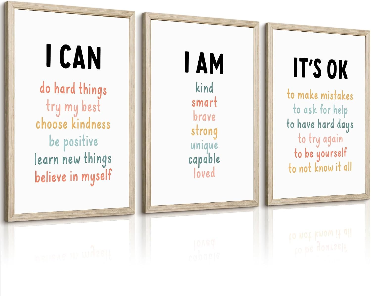 Kids Affirmation Wall Art Positive Canvas Wall Decor Inspirational Quotes Classroom Wall Art Poster Motivational Words Picture Daily Affirmations Prints for Playroom Kids Room 12x16x3 Inch Wood Framed