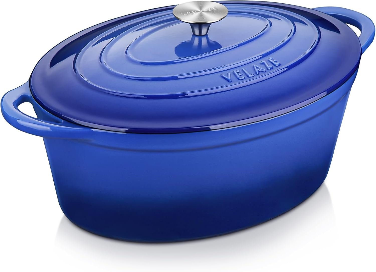 Velaze 7.5 QT Oval Enameled Cast Iron Dutch Oven Pot with Lid,Blue