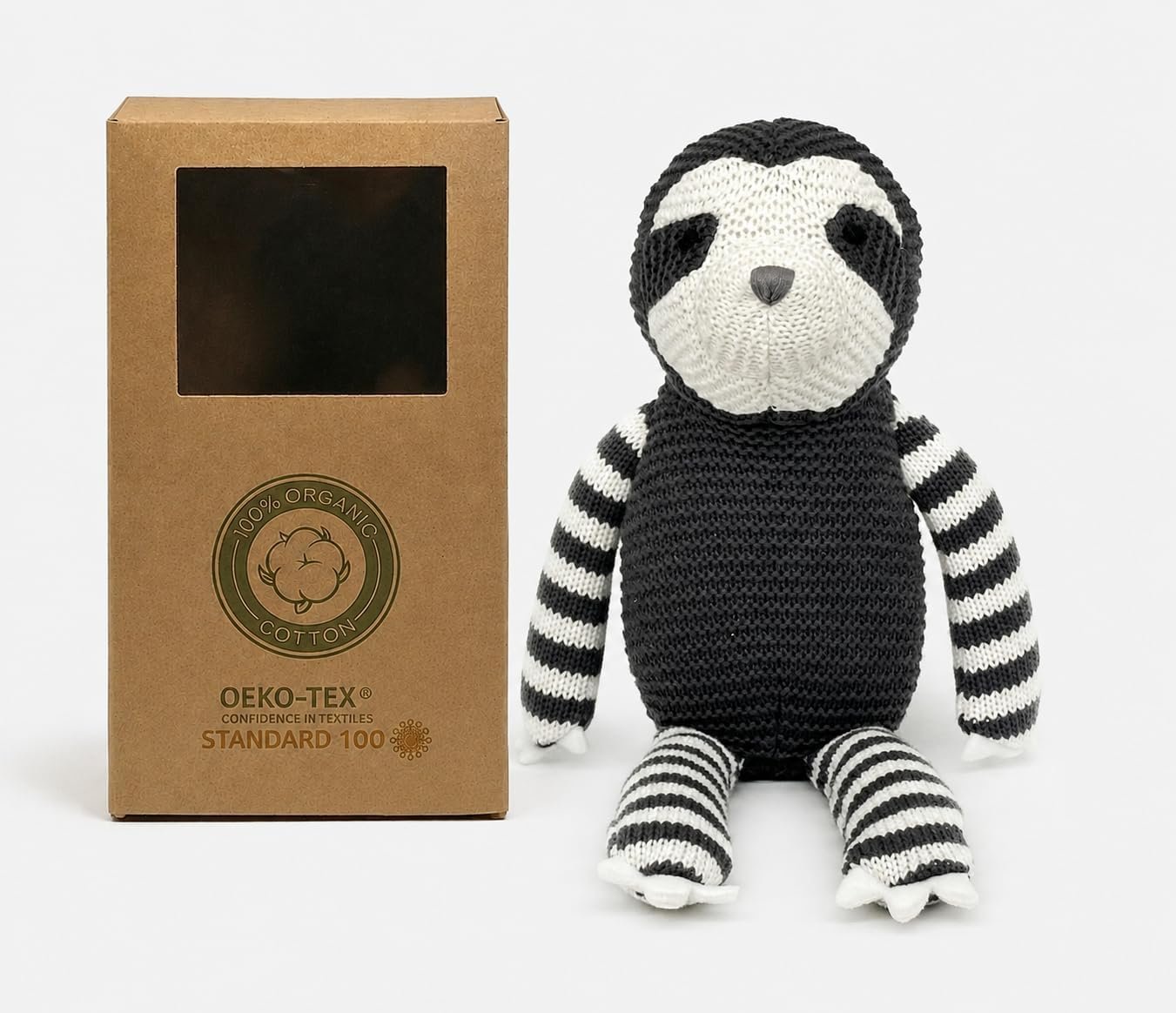 FLUFFYFUN 100% Organic Cotton Baby Sloth Stuffed Animal 7.1″