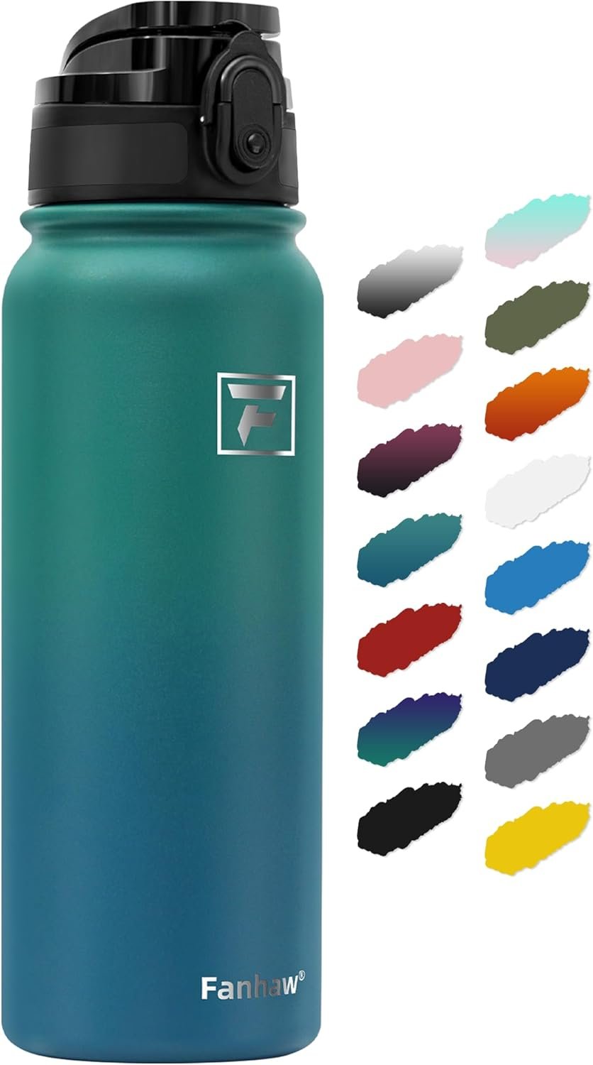 Fanhaw 20oz Insulated Water Bottle with Anti-dust Chug Lid, Green Blue