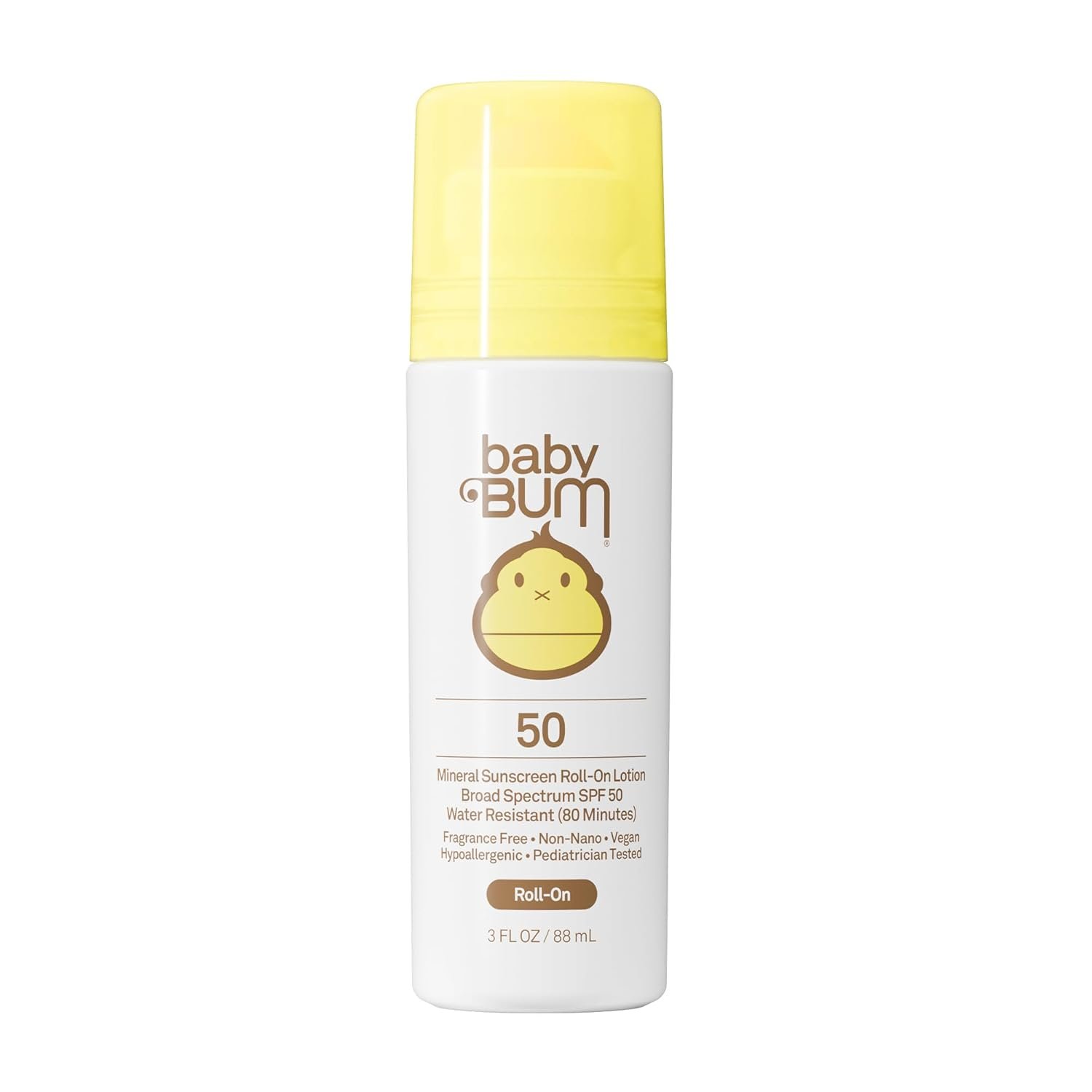 Sun Bum Baby Bum Mineral SPF 50 Roll-On Sunscreen – Vegan and Hawaii 104 Act Compliant (Without Octinoxate & Oxybenzone) – Broad Spectrum Moisturizing UVA/UVB – Travel Size – 3 oz