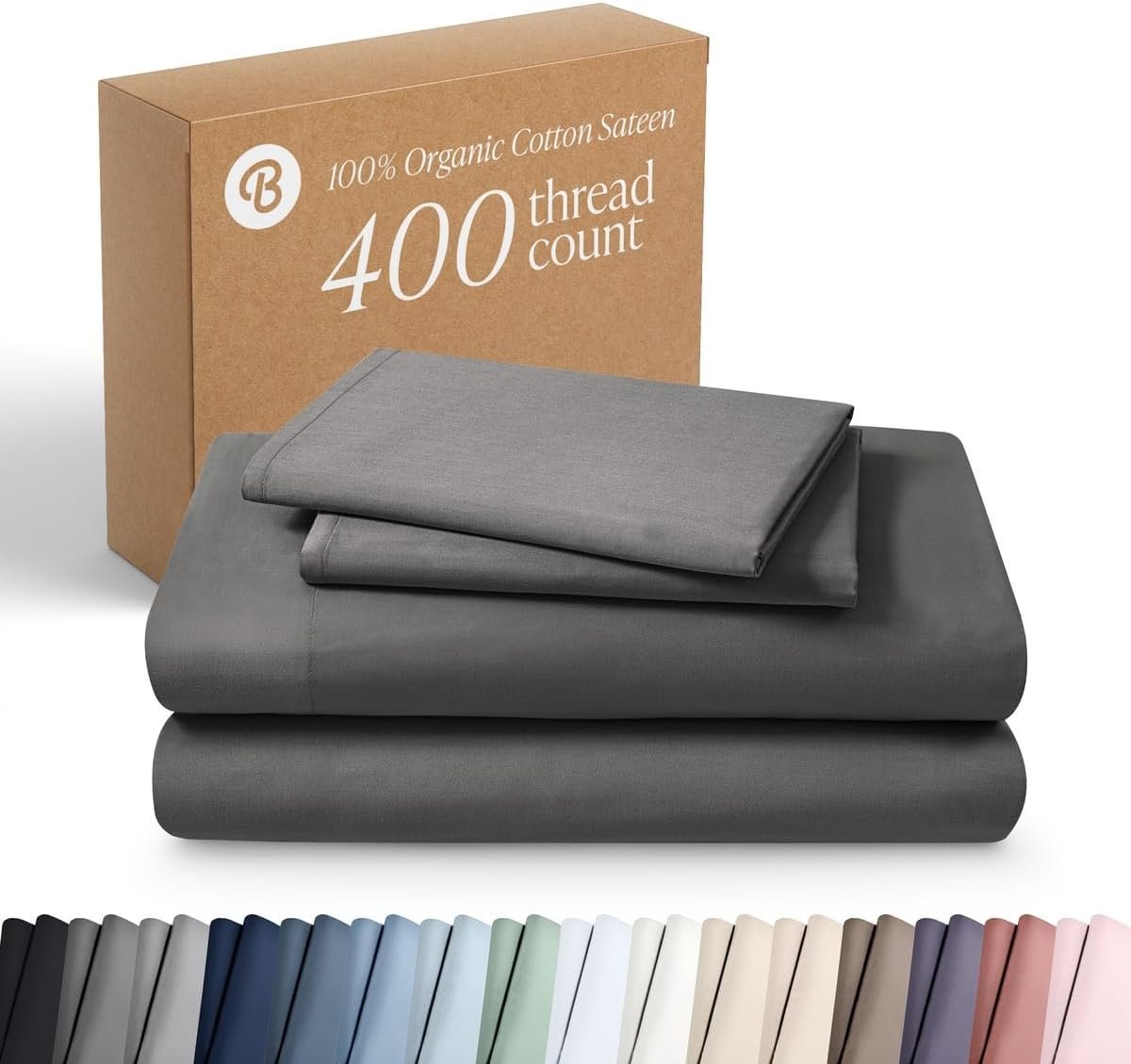 Bare Home 100% Organic Cotton Sateen Sheet Set (Twin XL, Grey)
