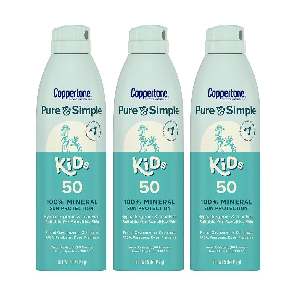Coppertone Pure and Simple Kids Sunscreen Spray SPF 50, Multipack, 3 x 5 Oz
