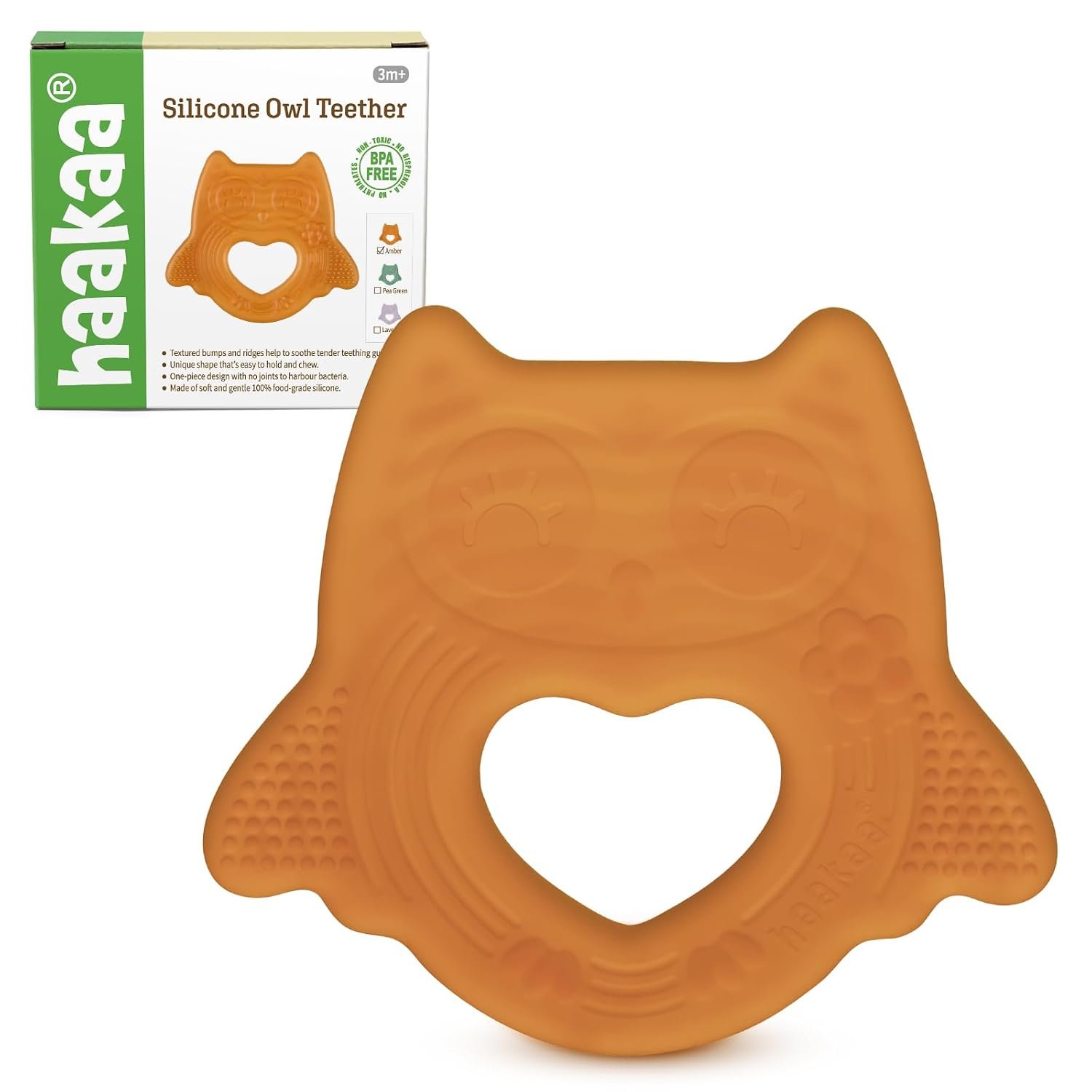 haakaa Silicone Owl Teether,Food-Grade Smiling Teething Toy for Infants, Soft Chew Toys for Babies, BPA Free, Toy for 3 Months+