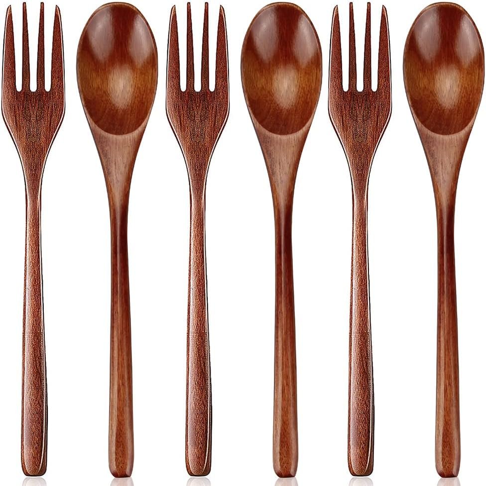 Wooden Spoons and Fork for Eating Utensil Set Small Wood Cutlery Silverware
