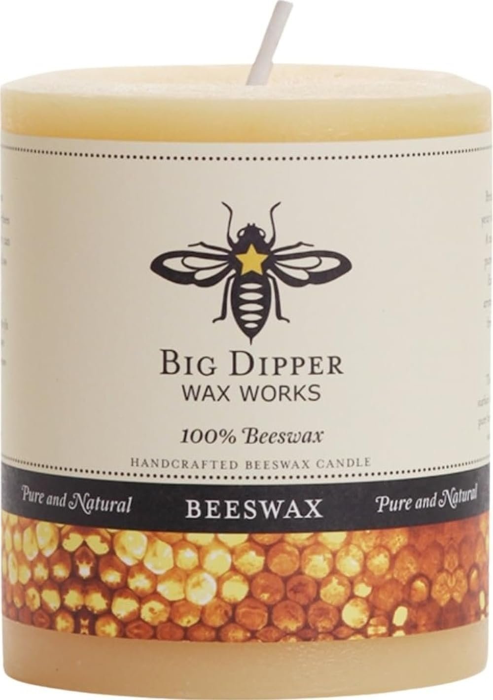 Big Dipper Wax Works 100% Beeswax Pillar Candle, 3 x 3.5 in, Natural