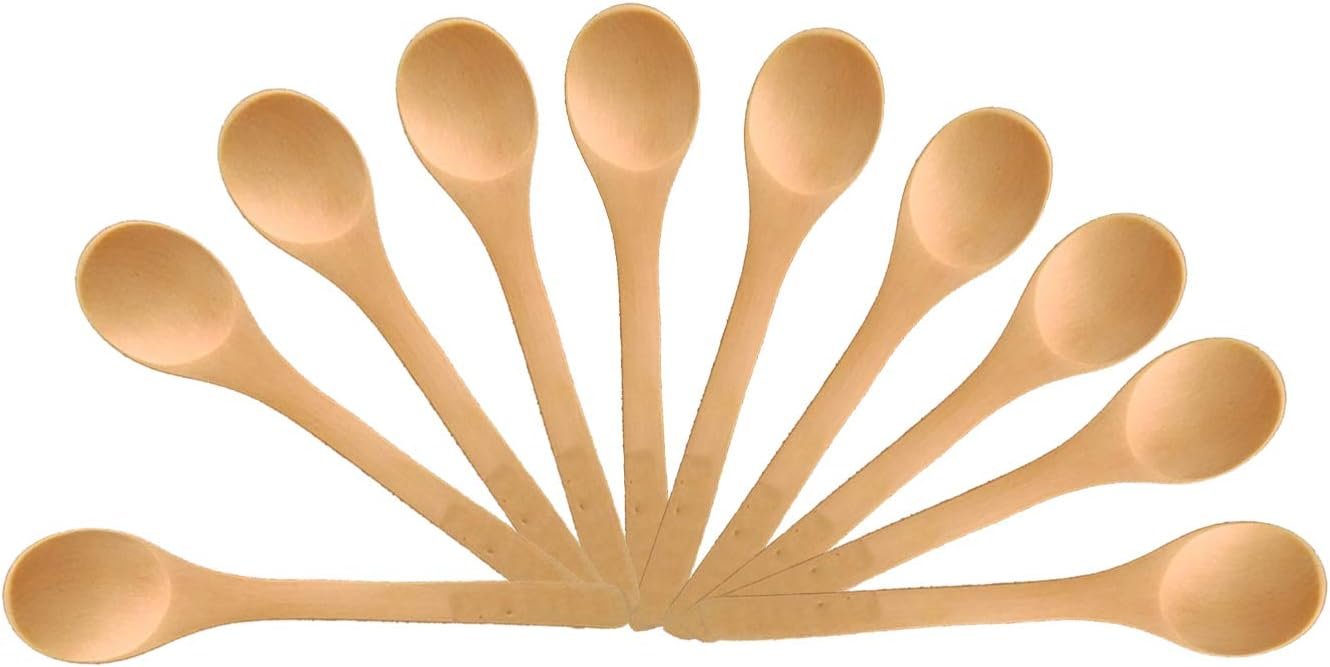 FOYARA Small Wooden Salt Spoon Solid Wood Condiments Spoon Handmade Honey Teaspoon 5 inch – Set of 10