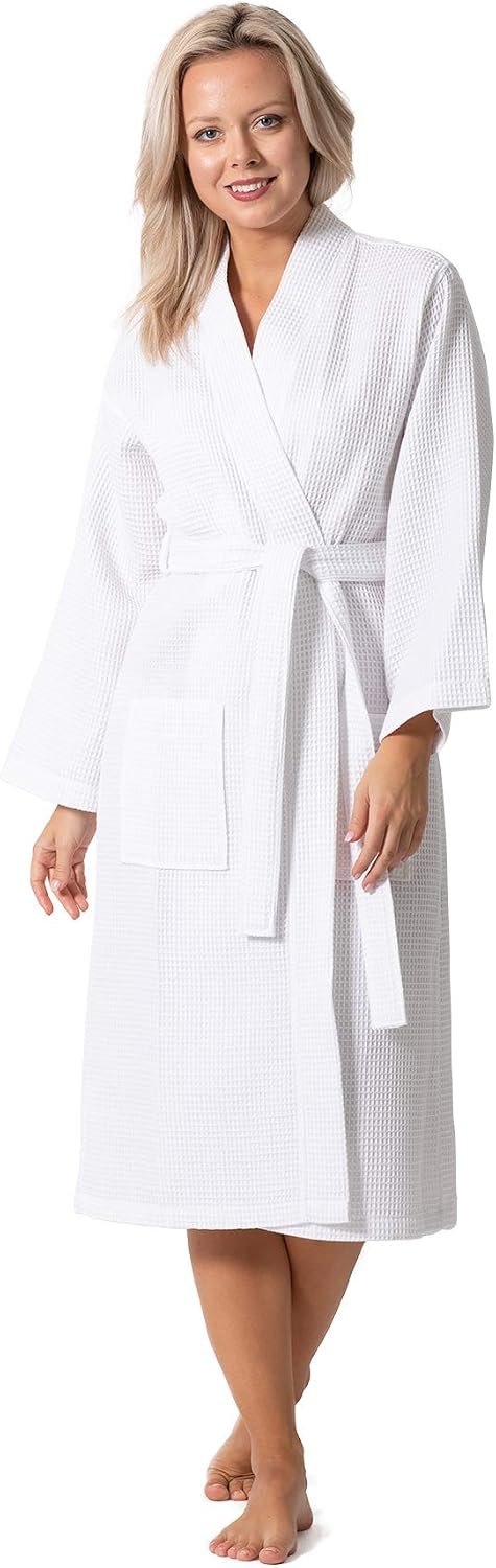 Turkish Linen Waffle Knit Lightweight Kimono Spa & Bath Robes for Women – Quick Dry – Soft