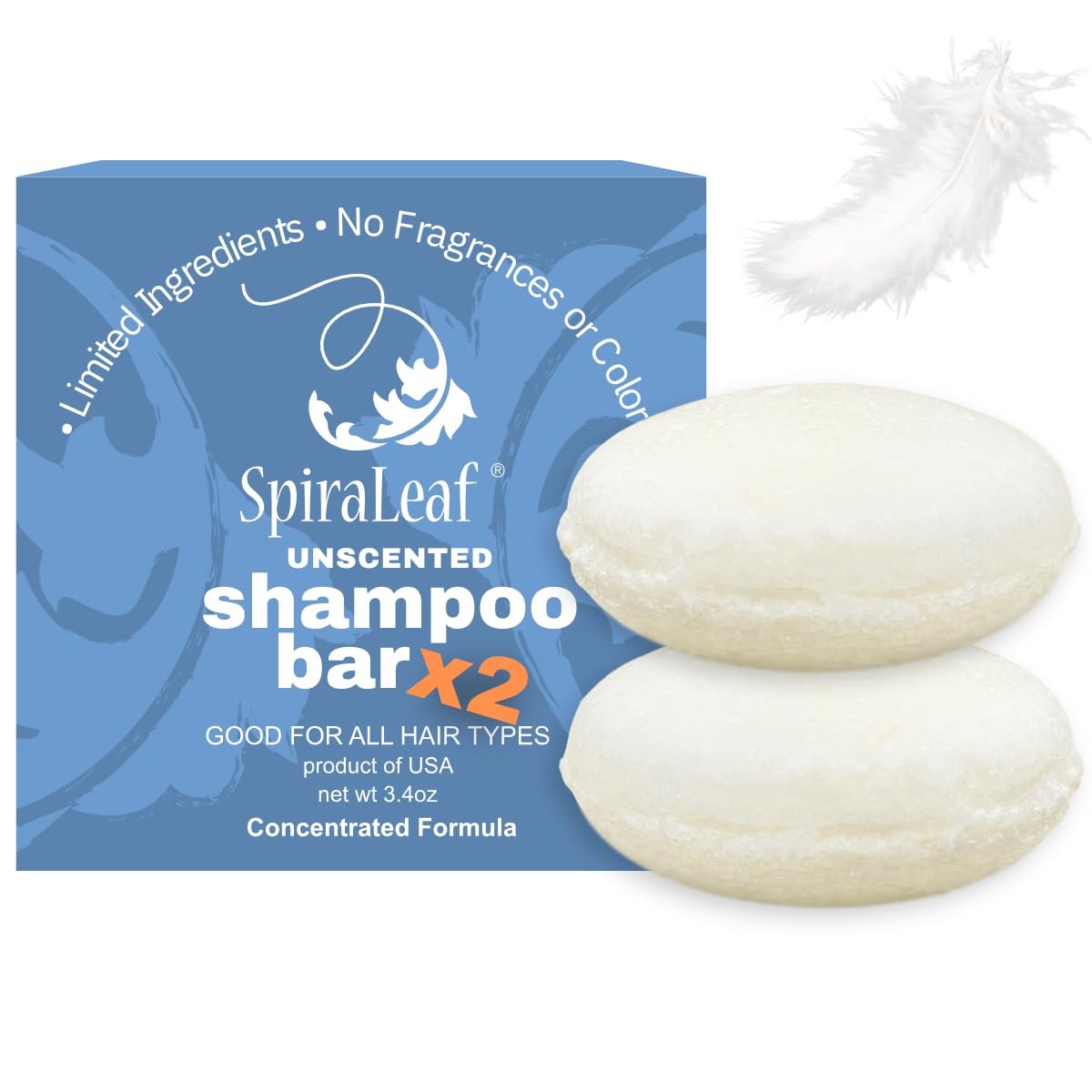 Spiraleaf Solid Shampoo Bars x2 UNSCENTED Concentrated Limited ingredients