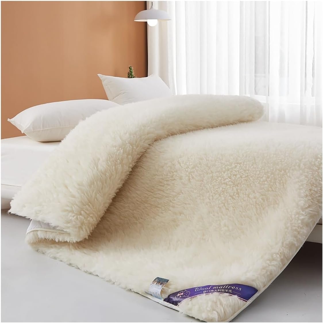 Soft Sherpa Wool Pillow Top Mattress Topper Queen – Breathable Down Alternative Quilted Fitted Bed Pad for Twin Full King Futon Mattresses