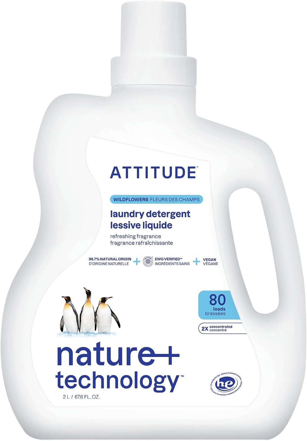 ATTITUDE 2X Concentrated Laundry Detergent, Wildflowers, 80 Loads