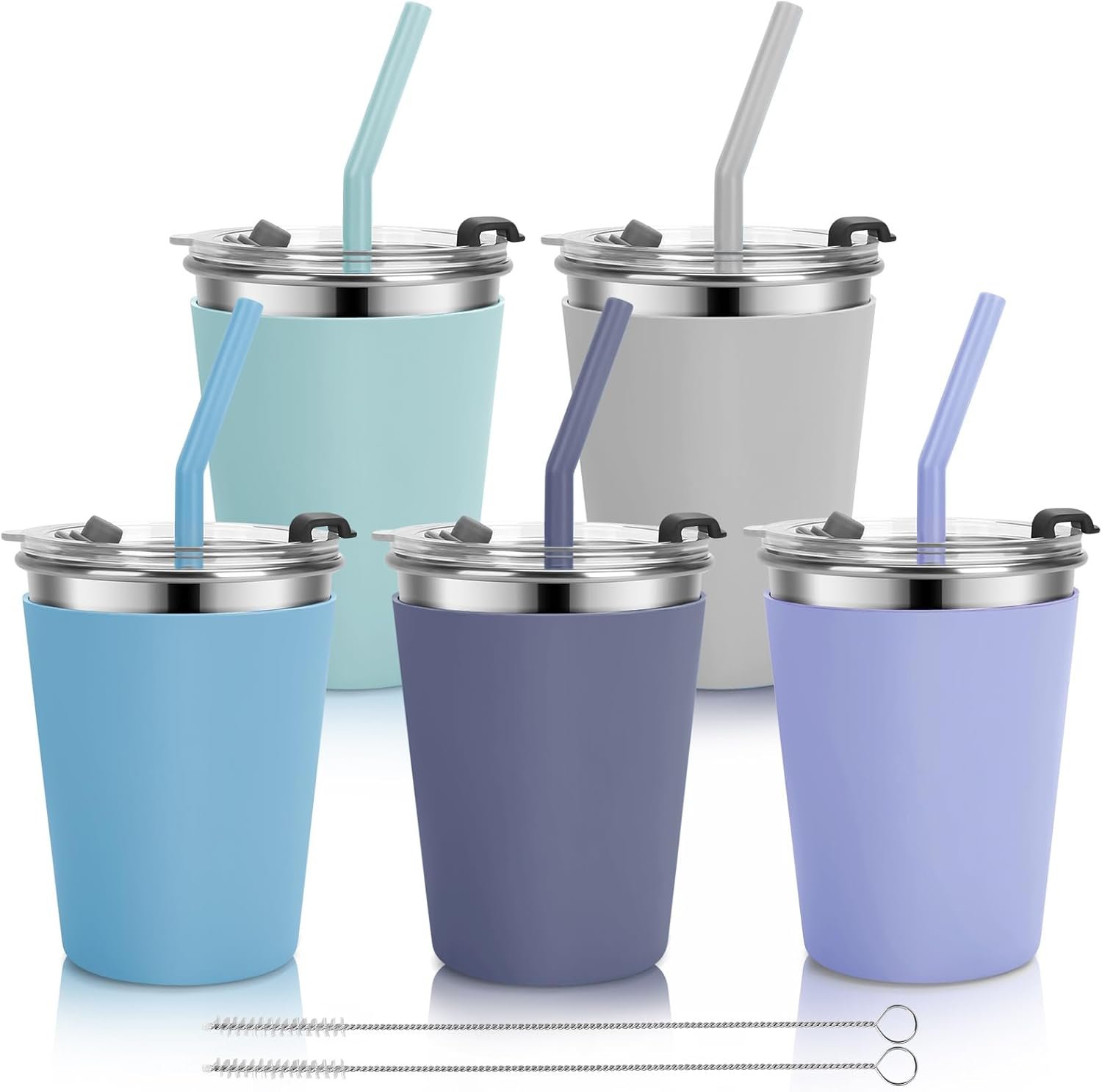 Stainless Steel Kids Cups with Lids, 5 Pack 12oz Spill Proof Cups