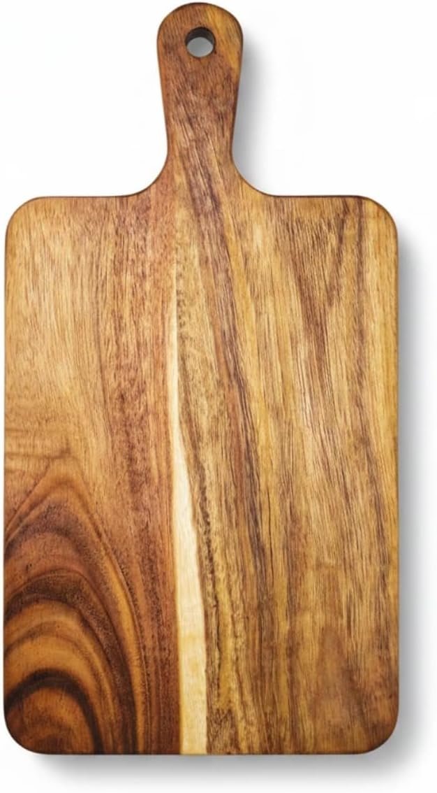 Small Acacia Wood Cutting Board with Handle, 13×7 Charcuterie Serving Tray