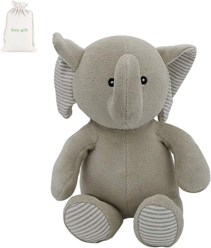 Organic Cotton Elephant Stuffed Animals Soft Plush Toy for Baby Girls Boys,7.9″ Soft Small Stuffed Elephant Huggable Gifts for Birthday (Gray)
