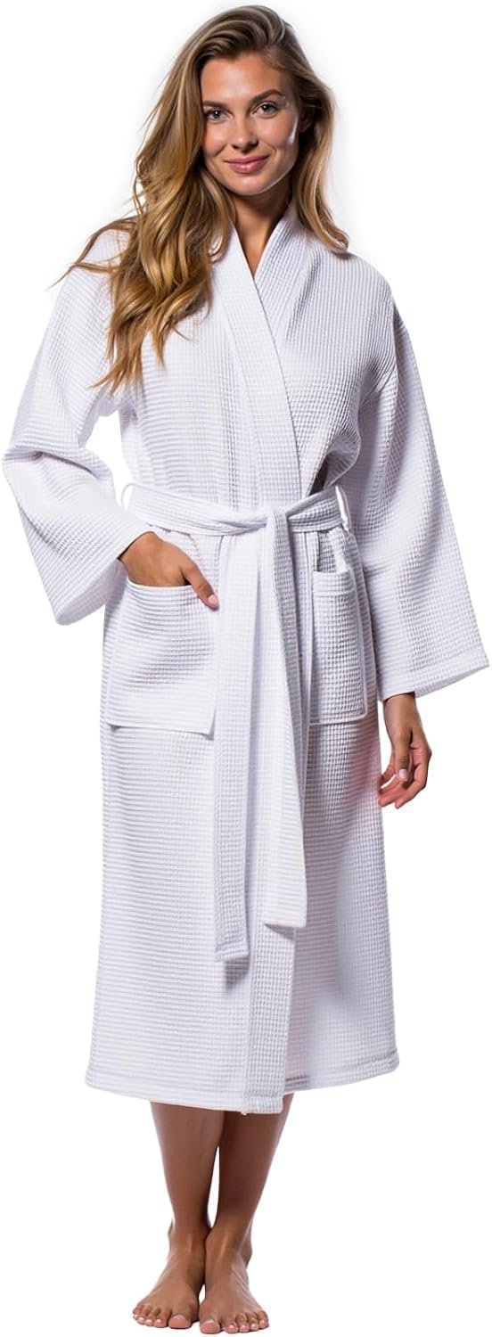 Turquaz Womens Lightweight Waffle Kimono Bathrobe for Men – Soft Quick-Dry Spa & Summer Towel Robe, Cotton Blend