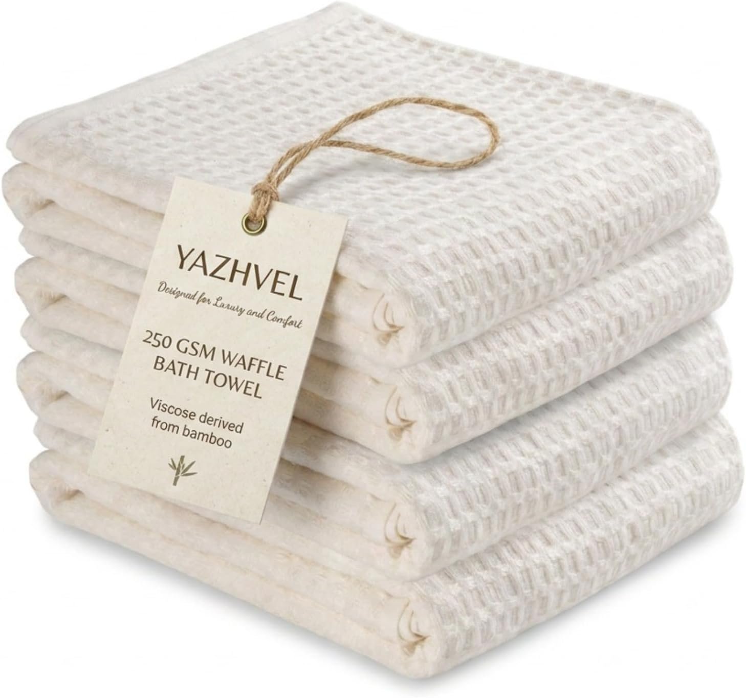 Bamboo Viscose Waffle Bath Towels – Pack of 4 – Ivory – 250 GSM – 100% Viscose Derived from Bamboo – Quick-Dry Waffle Weave – Spa & Gym Ready – Oeko-TEX Certified – Absorbent – Breathable
