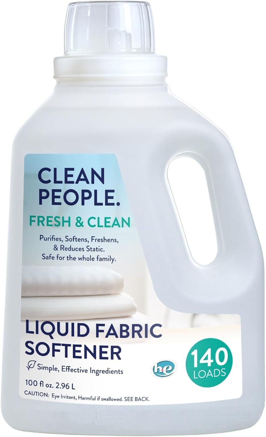 Clean People All Natural Liquid Fabric Softener – Plant-Based, Eco Friendly – Naturally Softens & Removes Static Cling – Vegan – Fresh Scented Laundry Softener – 100 fl oz – 140 loads