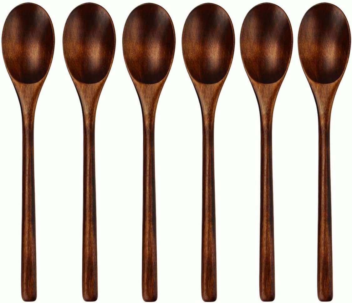 AOOSY 9 In Wooden Spoons for Eating, 6Pcs Japanese Natural Soup Spoons