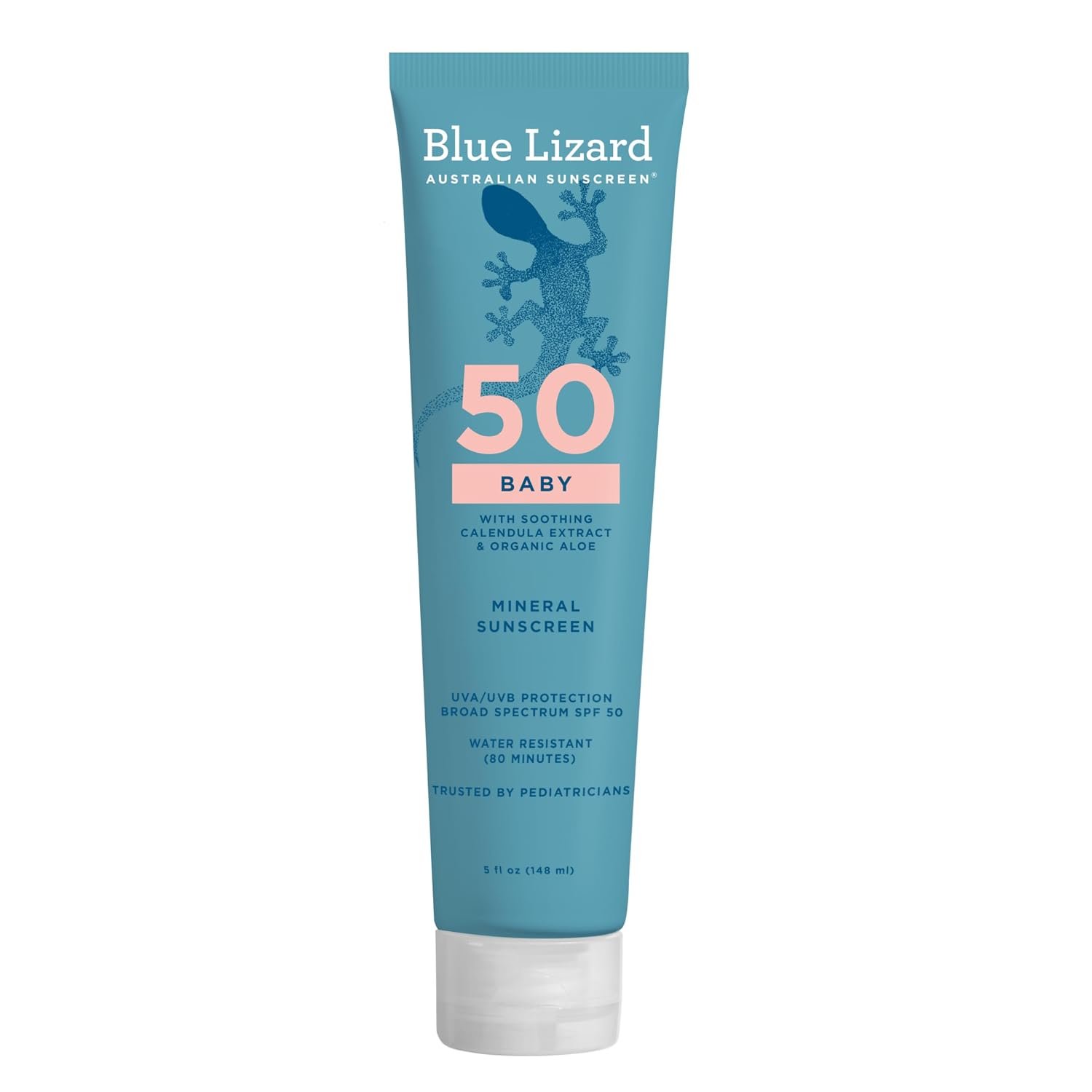 Blue Lizard BABY Mineral Sunscreen with Zinc Oxide, SPF 50+, Water Resistant, UVA/UVB Protection with Smart Cap Technology – Fragrance Free, 5 oz. Tube