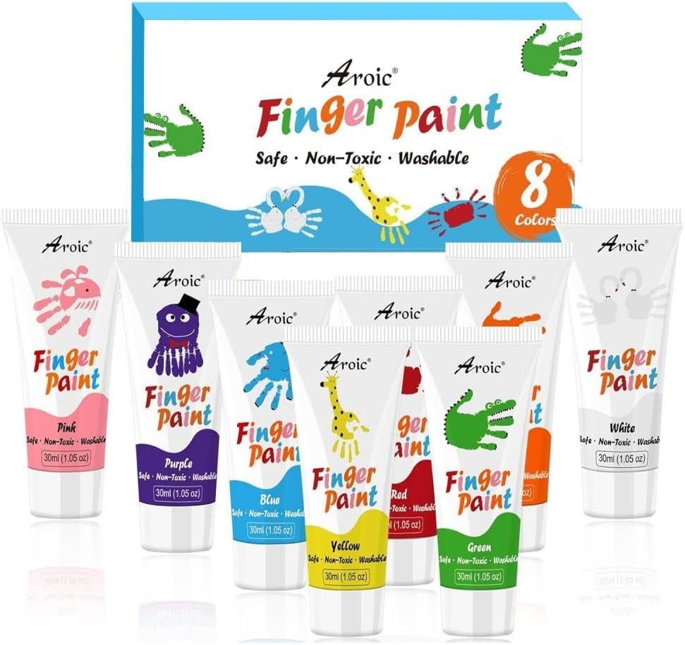 AROIC 8PCS Washable Finger Paint, Non-Toxic Finger Paints