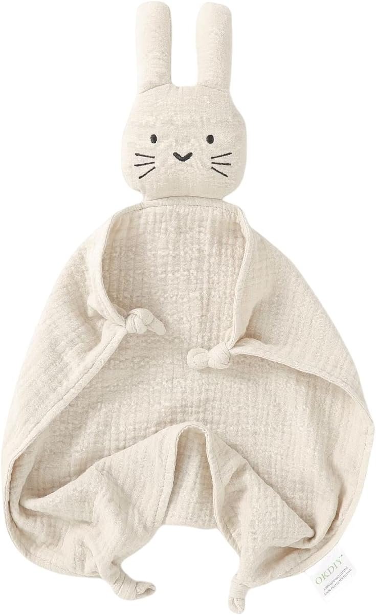 Organic Cotton Bunny Loveys for Babies,Newborn Baby Lovey Security Blanket,Lovies for Babies New Born Baby Unique Neutral Gifts Boys and Girls (Bunny-Khaki)