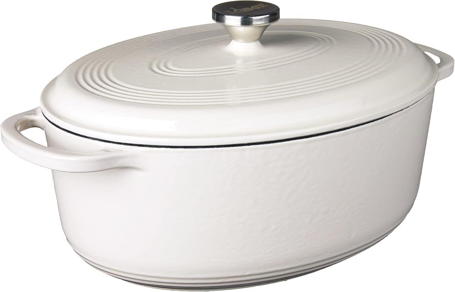 Lodge Enameled Cast Iron Oval Dutch Oven with Lid, 7 Quart, Oyster White