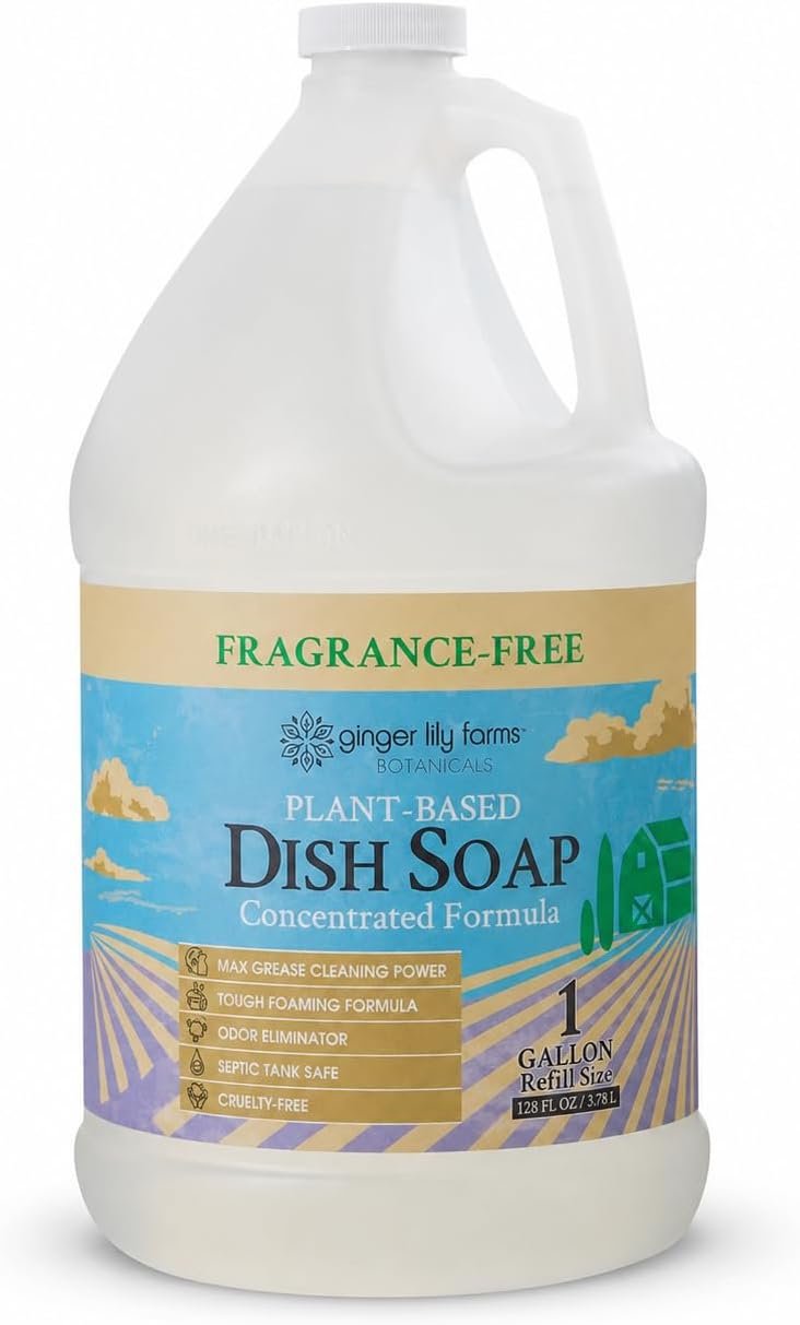 Ginger Lily Farms Botanicals Liquid Dish Soap, 128oz, Fragrance Free