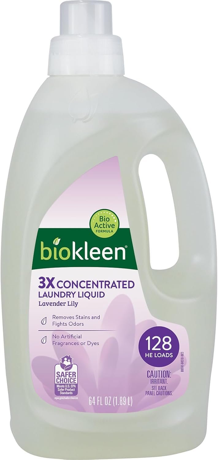 Biokleen Natural Laundry Detergent – 128 HE Loads – Liquid, Concentrated, Eco-Friendly, Non-Toxic, Plant-Based, No Artificial Fragrance or Preservatives, 64 Fl Oz