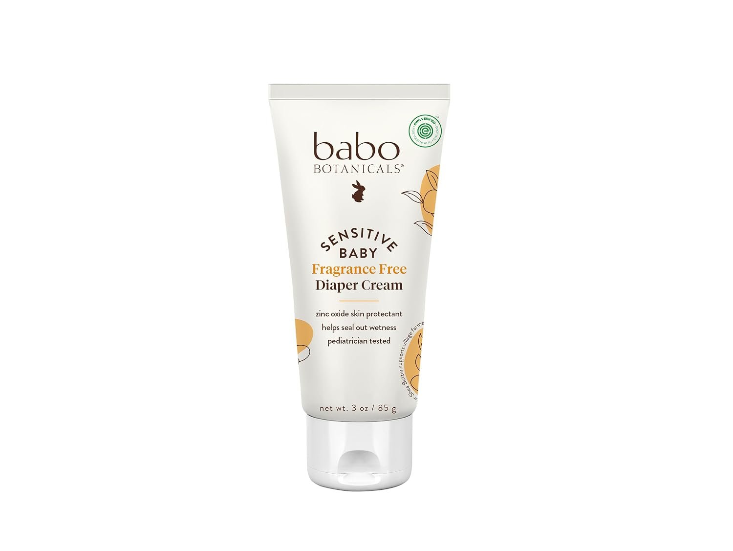 Babo Botanicals Sensitive Baby Fragrance-Free Diaper Cream – 25% Natural Zinc Oxide – Calendula, Shea & Cocoa Butter – EWG Verified – Vegan- From birth on