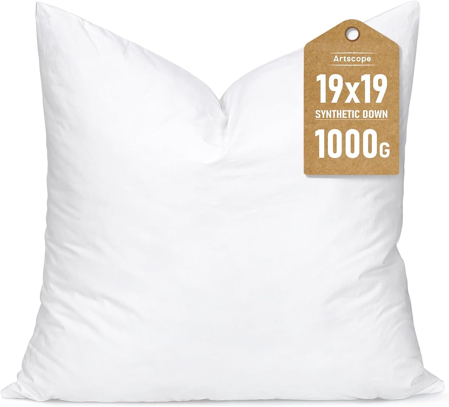 Artscope Synthetic Down Lumbar Pillow Insert, 19×19 Down Alternative Throw Pillow Insert. Ultra Soft Fluffy Sleeping Pillow with 100% Cotton Cover, Decorative Pillows-White.