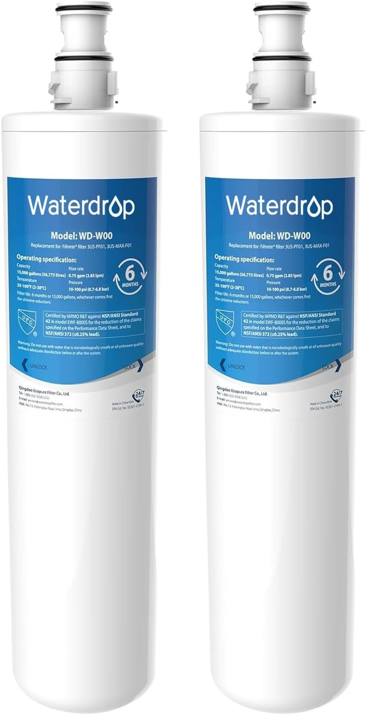 Waterdrop 3US-MAX-F01 3US-PF01 Under Sink Water Filter, 2 Pack
