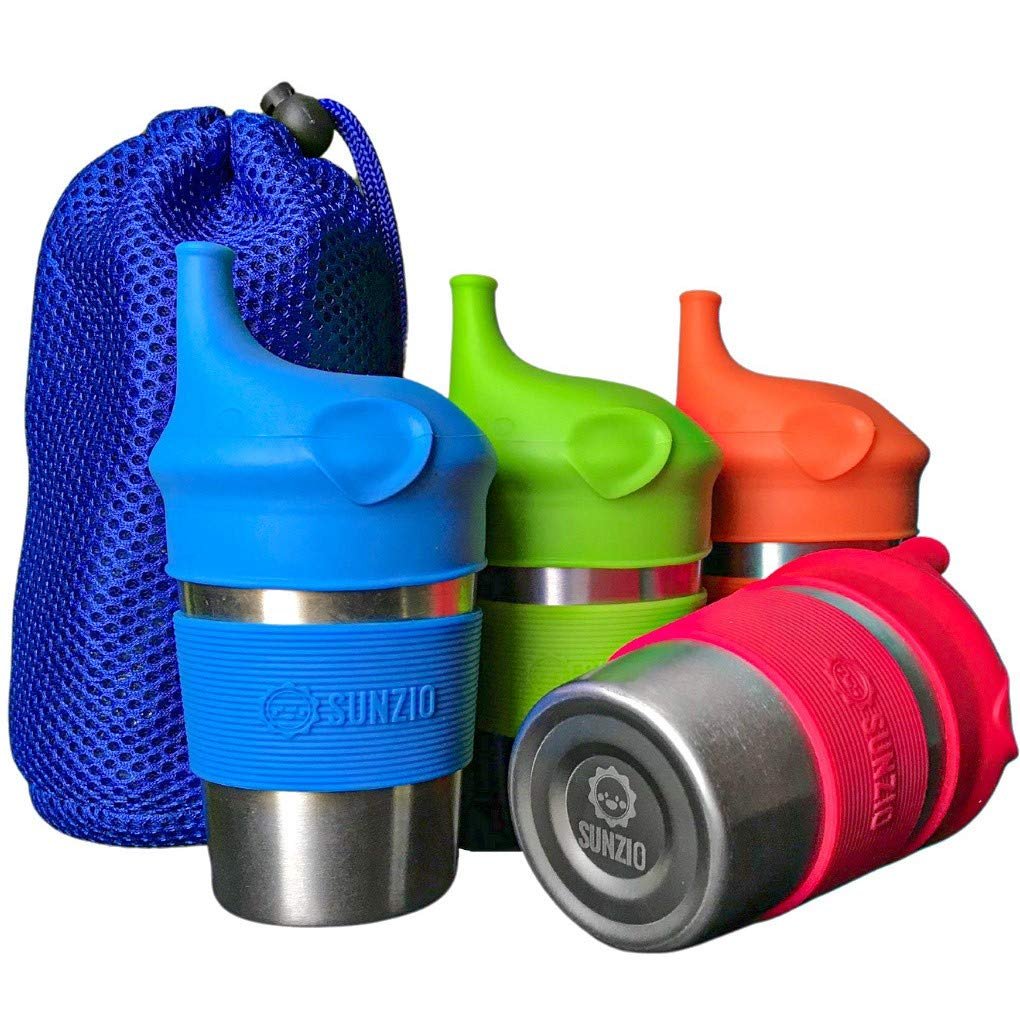 Sippy Cups for Toddlers and Kids, Stainless Steel Sippy Cup with Straw with Silicone Lids, BPA Free, Plastic Free, Break Proof Easy To Grip Soft Spout Cup for Babies, 10 oz, 4 Pack