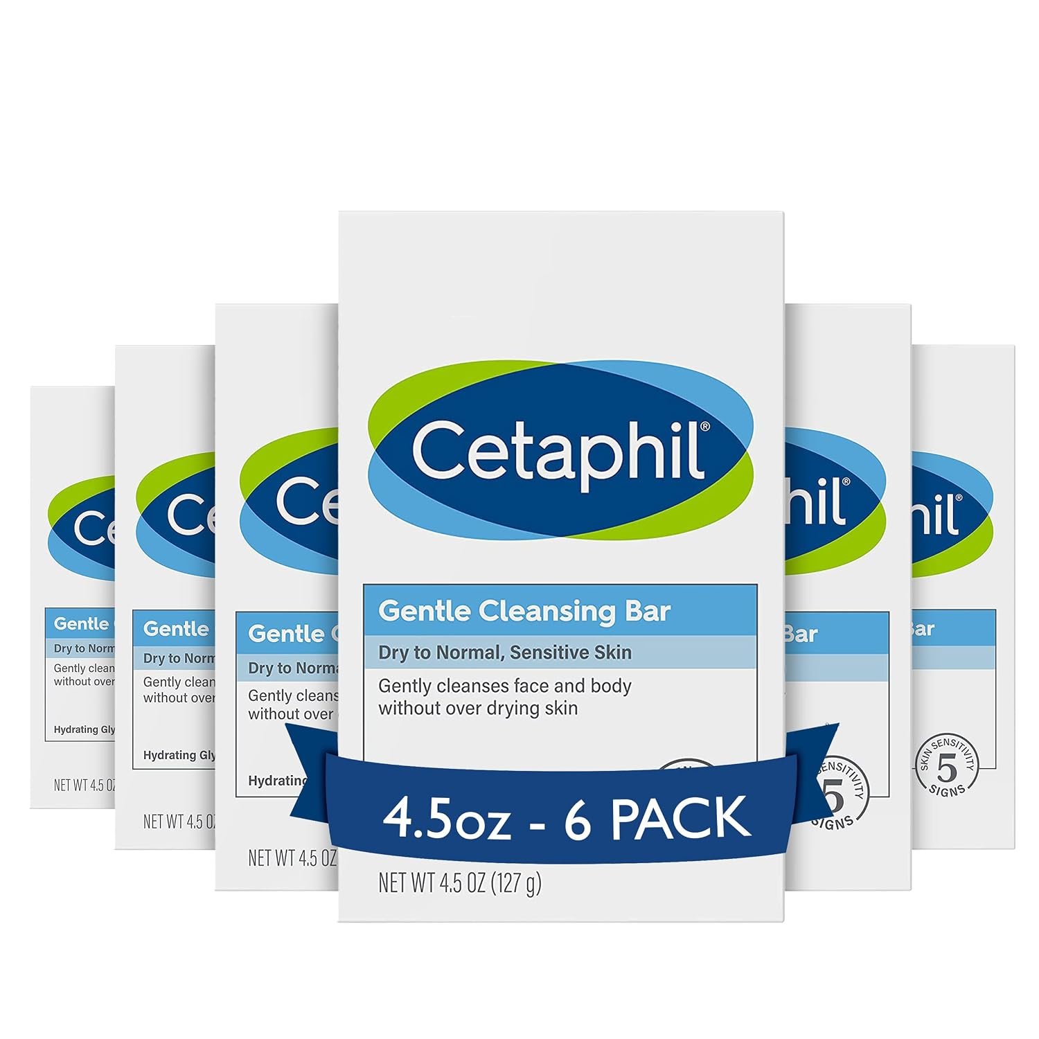 Cetaphil Gentle Cleansing Bar Soap, Sensitive & Dry Skin, 4.5oz, 6ct