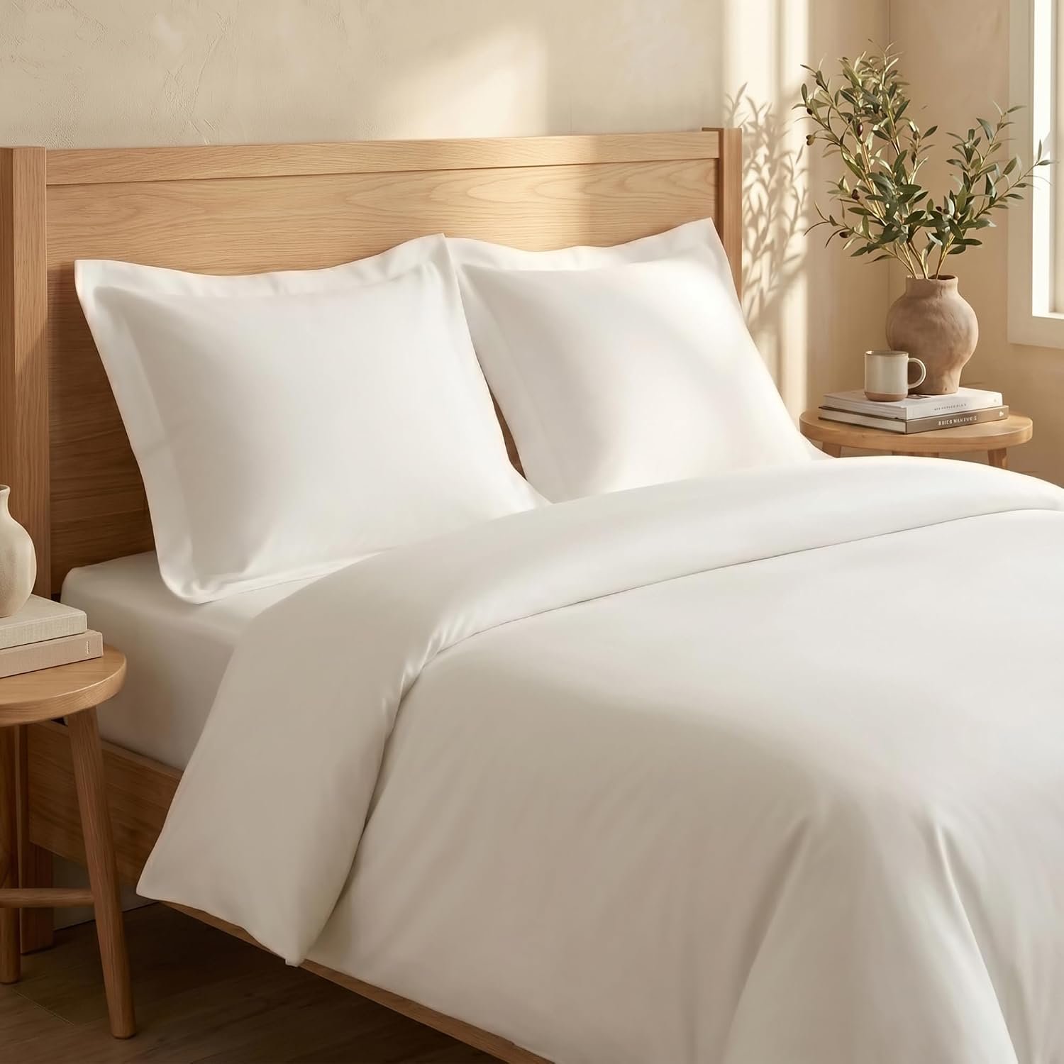 BIOWEAVES 100% Organic Cotton King Duvet Cover Set, 3-Piece, 300 Thread Count Sateen Weave GOTS Certified Comforter Cover with Buttoned Closure and 2 Pillow Shams – White, 104×90 inches