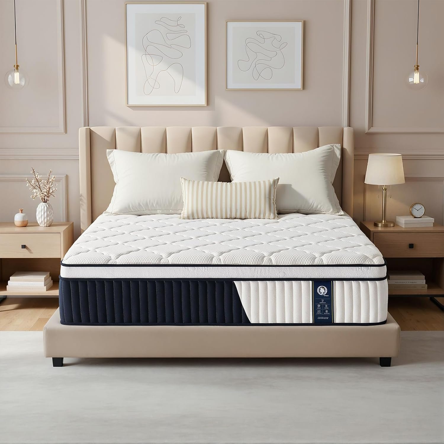 Queen Hybrid Mattress, 12 Inch Medium Firm Mattress in a Box, Individually Wrapped Pocket Springs, Pressure Relief