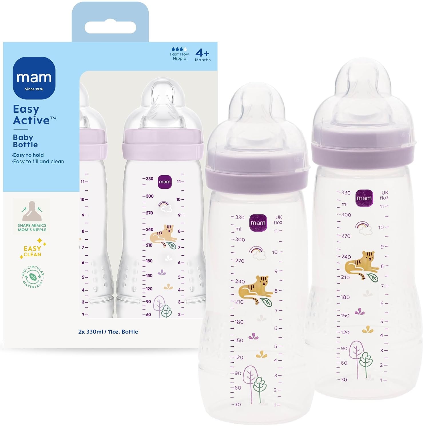 MAM 11oz Natural Flow Active Anti-Colic Baby Bottle, 4+ Mths, 2 Pack