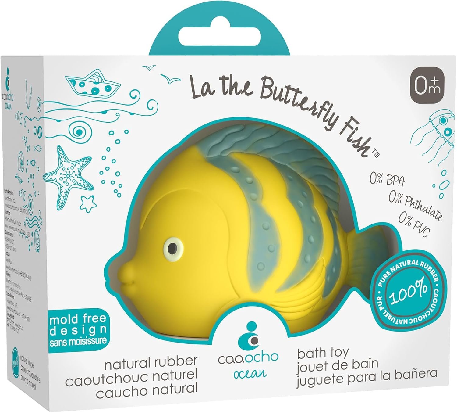 CaaOcho Pure Natural Rubber Bath Toy – La The Butterfly Fish Baby Toy – Hole Free Bath Toys, BPA Free Bath Toys for Infants, Without Holes Sealed Natural Rubber Baby Toy