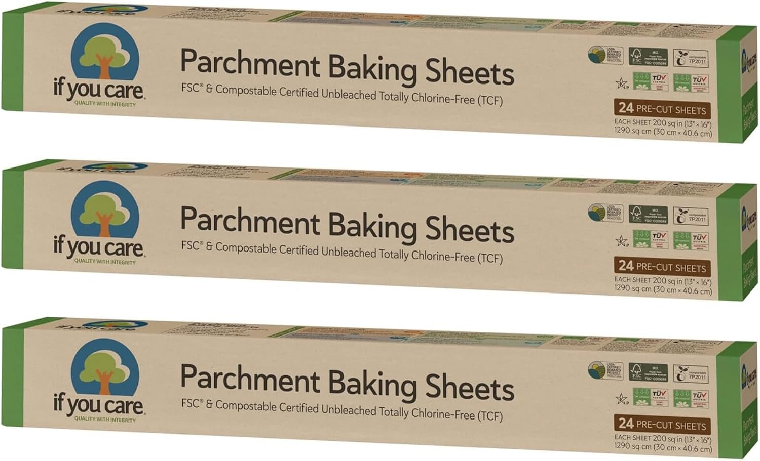 If You Care Parchment Paper Baking Sheets – 3 Pack of 24-Count Precut Liners – Unbleached, Chlorine Free, Greaseproof, Silicone Coated – Standard Size – Fits 12.5” x 16” Pans