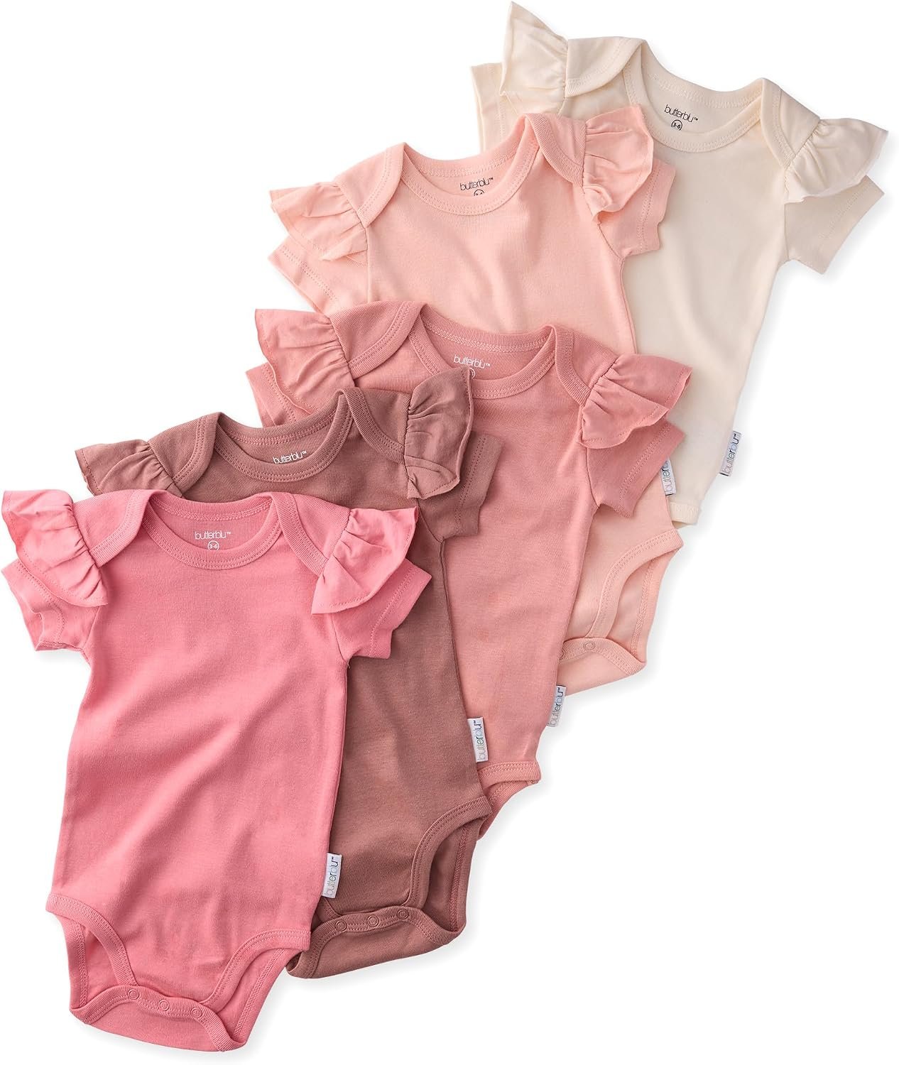 Butterblu Rory 10-Pack Short Sleeve Ruffle Bodysuits 100% Cotton