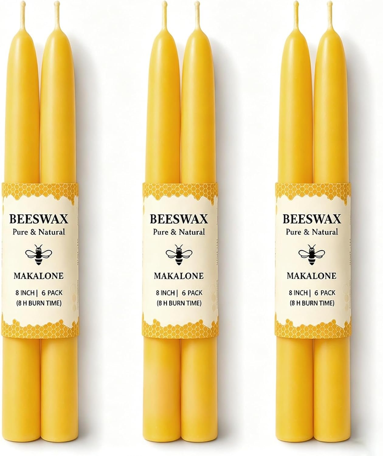 Beeswax Taper Candles,Non-Toxic Bees Wax Candle Sticks for Home,8in,6 Pack