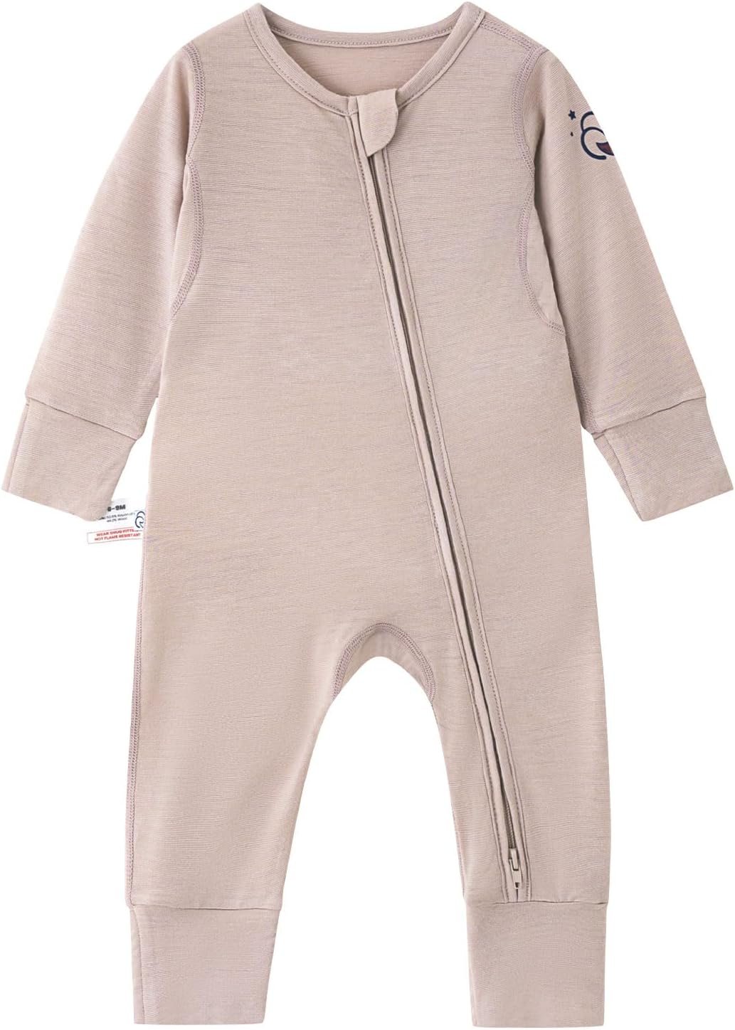 kaiya baby Unisex Zipper Closure Footies, Merino Wool ＆Rayon Made From Bamboo Bodysuit – Long Sleeve Bodysuit