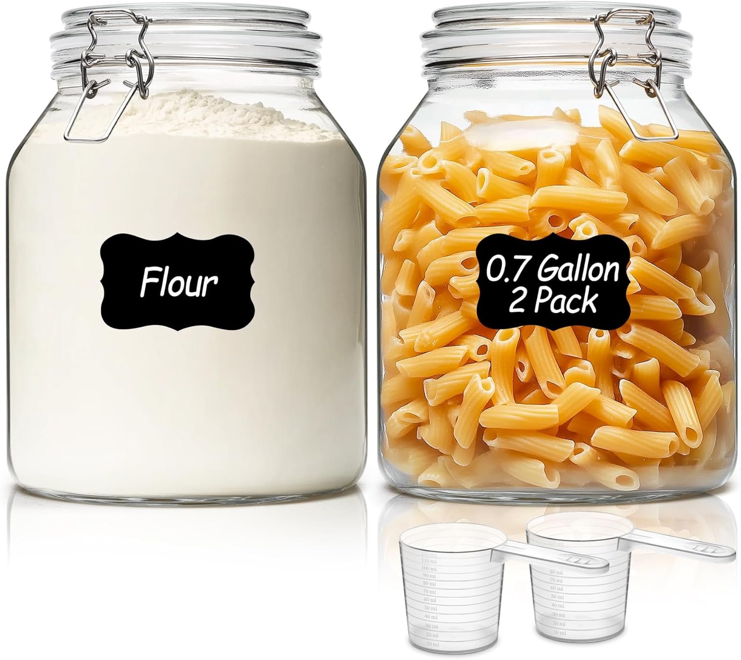 ComSaf Glass Pantry Jars with Airtight Lids 0.7 Gallon 2 Pack Wide Mouth