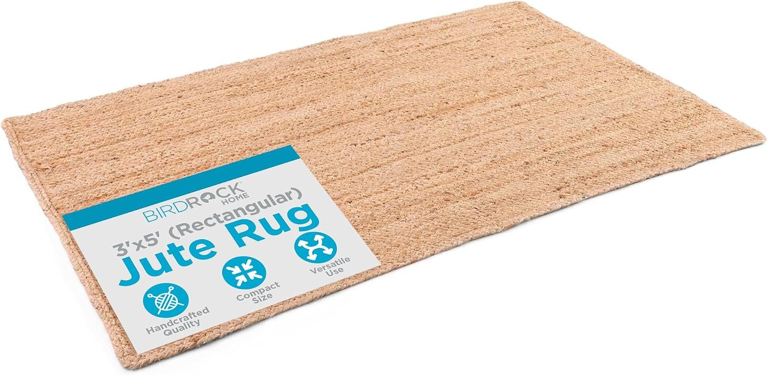 BIRDROCK HOME 3×5 Jute Rug – All-Natural, Soft & Durable – Perfect for Entryways, Kitchens, or Layering – Classic Neutral Tones, Handcrafted & Braided