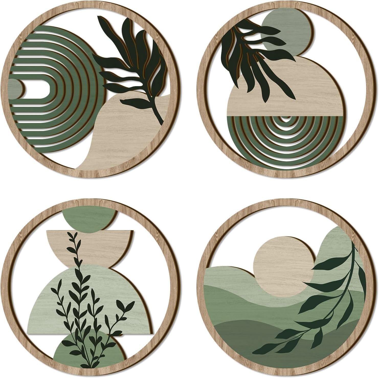 TOARTi Green Botanical Wooden Wall Art Bohemian Hanging Sign Farmhouse Geometric Wall Decor
