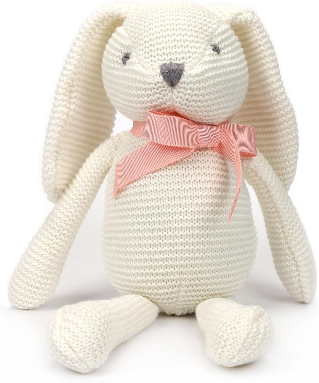 FLUFFYFUN 100% Organic Cotton Baby Bunny Stuffed Animal 7.1″ White