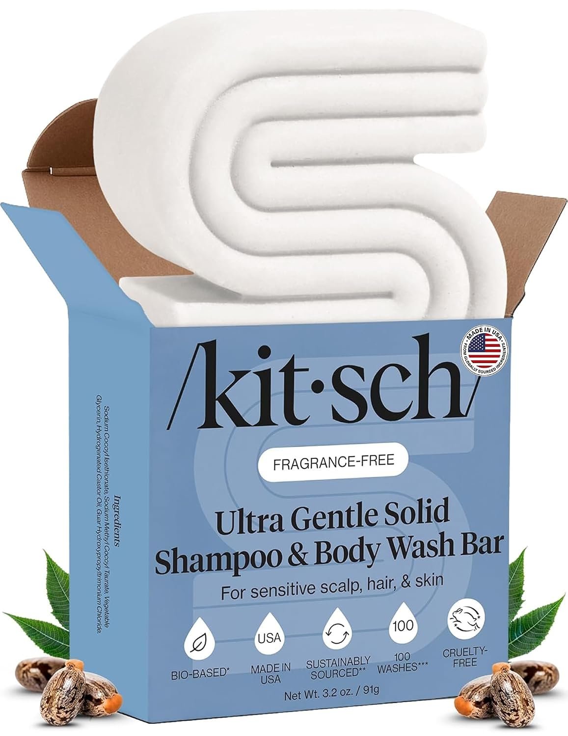 Kitsch Ultra Sensitive 2-in-1 Shampoo Bar and Body Wash Bar Soap – 3.2 oz