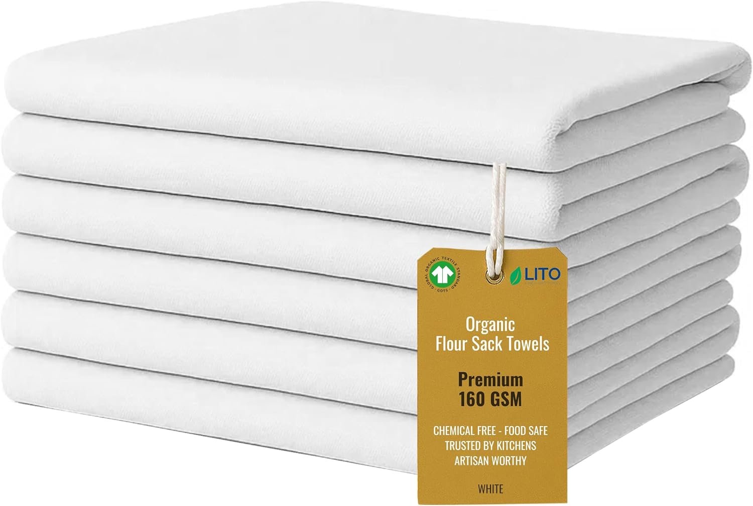 Flour Sack Towels | Tea Towel for Crafts| Kitchen Dish Cotton Blank Towel for Embroidery| Baking Bread Proofing Linen Cover| Super Absorbent Quick Dry| 6 Pack 28″x28″ White