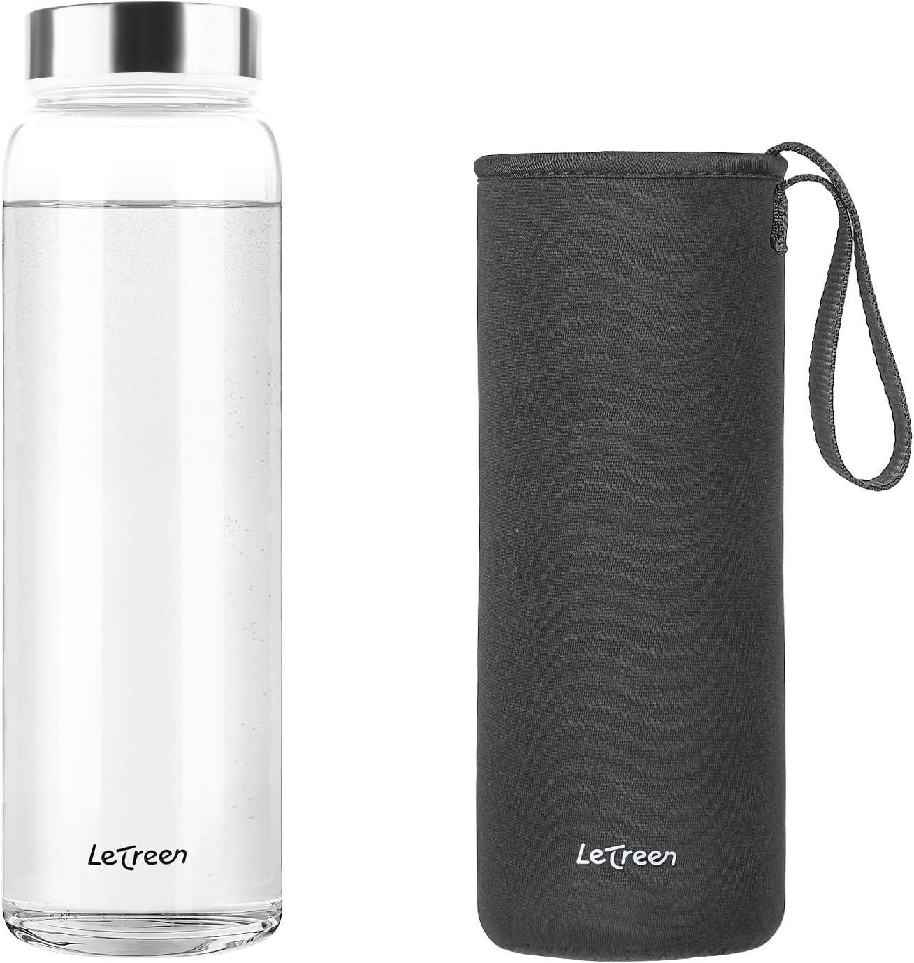 Glass Water Bottle 32 oz with Neoprene Sleeve, 1 Pack